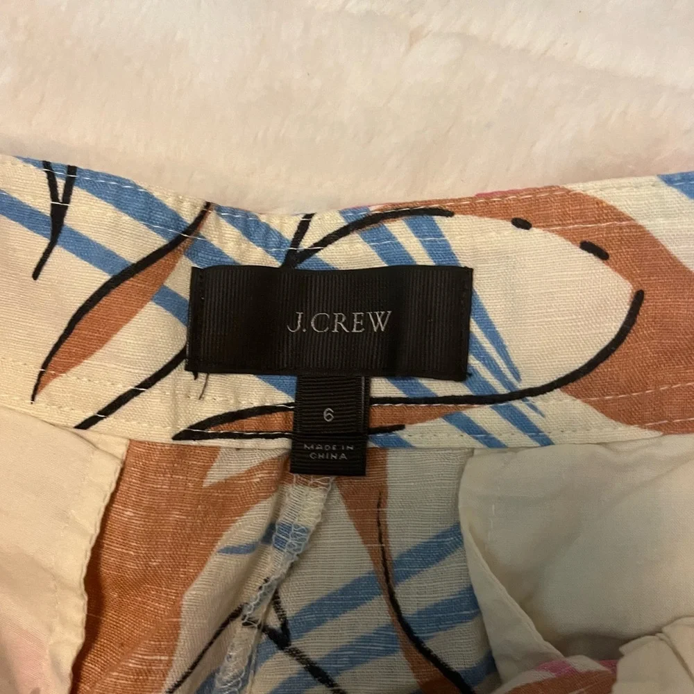 J. Crew 6 Tan Blue Preppy Tropical Cruise Vacation Lace Up Linen Beach Shorts